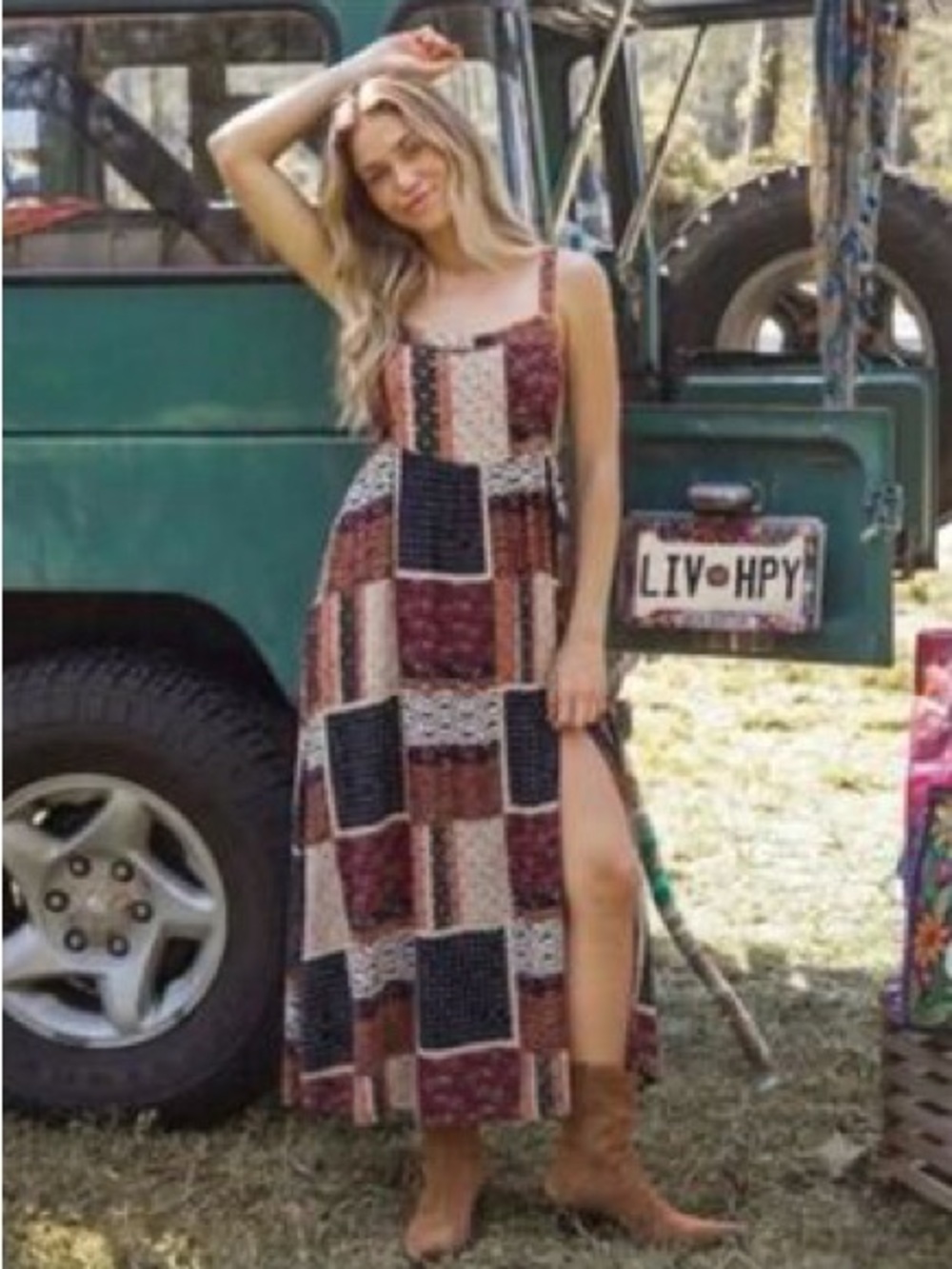Natural Life Floral Patchwork Tiered Maxi Dress Large XL Boho Cottage